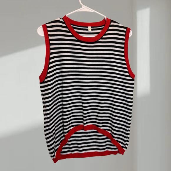 Black & White Tank - Striped Sleeveless Knit– Red Trim – Women’s Small - Picture 1 of 5